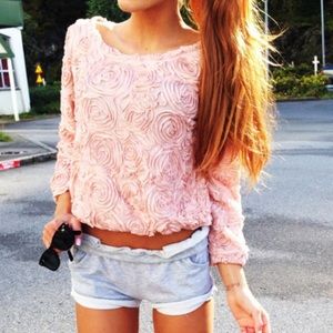 American Apparel pink mesh 3D rose sweater